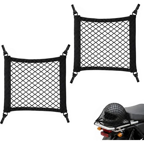 2 Filets de Rangement Élastiques, Filet Moto Extensible pour Casque et Bagages, Support de Panier Pratique pour Trottinette Électrique, Vélo et Voiture, Filet de Fixation Universel (1/5)