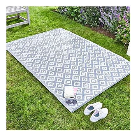 Marco Paul Large Alfresco Mat Indoor Outdoor 150 x 210cm 100% Polypropylene Water Resistant Hand-Tufted Patterned Home Garden Rug Ideal for Patio, Hall, Kitchen, Beach (Shiraz - Slate) (1/2)