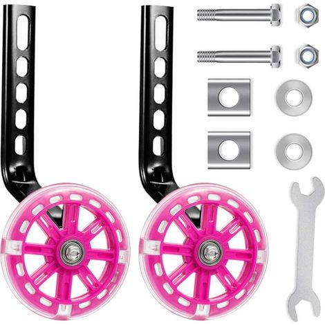 2 Roues stabilisatrices, LED clignotantes, métal et caoutchouc, réglables, pour vélo enfant 12 à 20 pouces