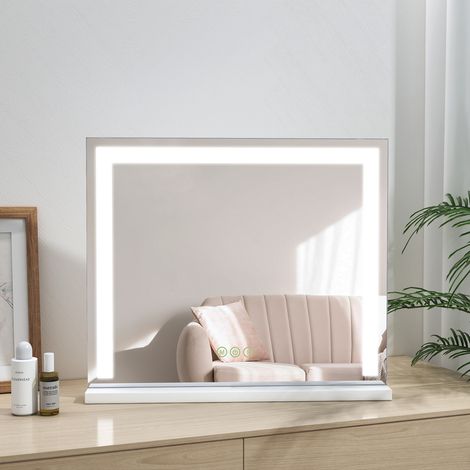 Heilmetz Hollywood Dressing Table Mirror with Light Tabletop Vanity Mirror with Touch, 3 Color Lighting and Dimmable, Tabletop Cosmetic Mirror, White, 600×520×34mm (1/5)