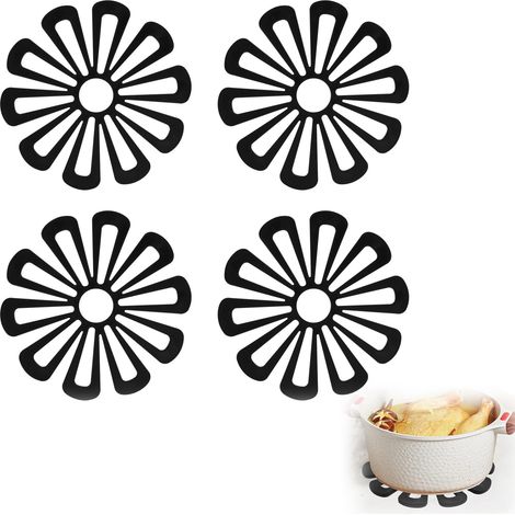 Protectores de ollas, juego de 4 protectores de ollas de silicona negra, almohadillas apilables Hot Grid, protectores de ollas, tapetes de cocina de silicona resistentes al calor, antideslizantes y re
