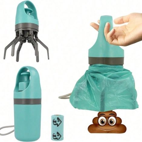 Ramasse-crottes portable sans contact pour chiens de petite, moyenne et grande taille, nettoyant de déchets canins avec attache pour sacs et conteneur de stockage étanche aux fuites (1/4)