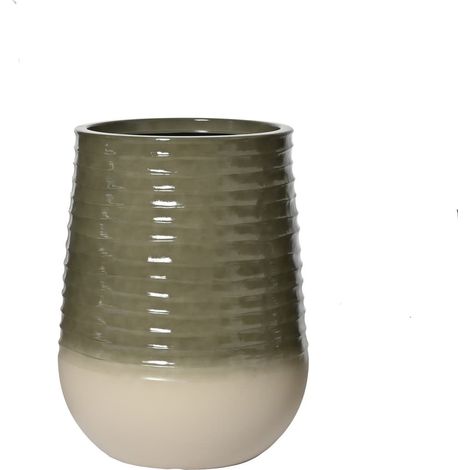 Kaemingk Pflanzgefäß/Vase Jamie M schlank geriffelt Grün & Weiß Ø 39 cm 51 cm - Kunststoff