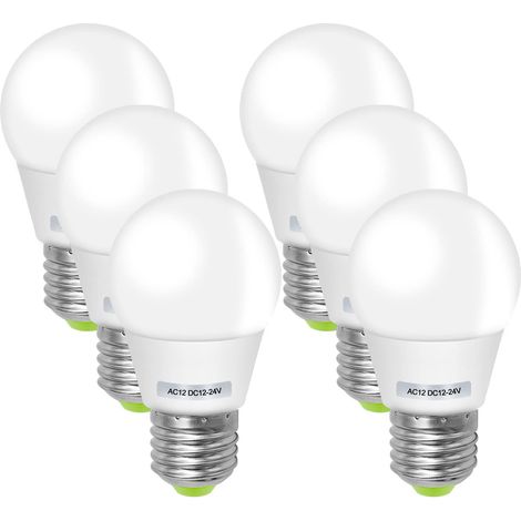 Lot de 6 ampoules LED E27 3 W équivalent 30-40 W AC12 V/DC12-24 V pour jardin, marine, système solaire, éclairage intérieur, réutilisable (1/5)