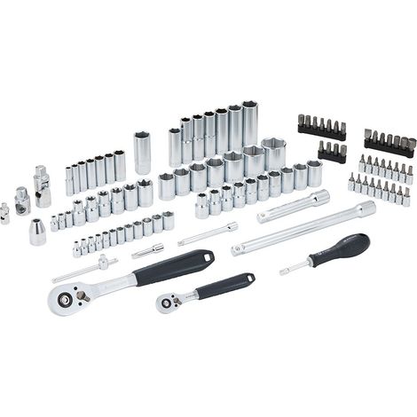 Llave de carraca, vasos y accesorios de ½ y ¼ pulg, juego 100 piezas