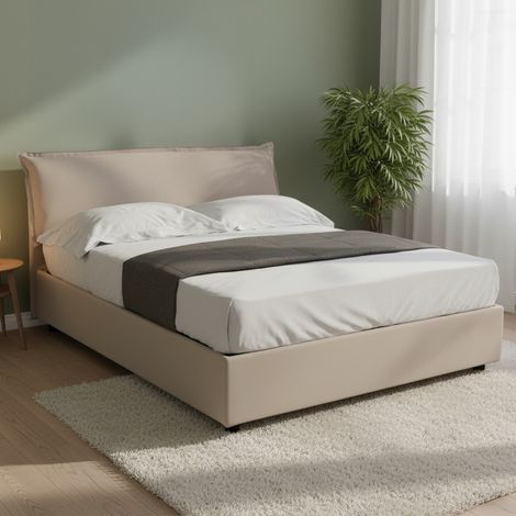 Talamo Italia Cama matrimonial Clodovea, Cama contenedor con funda extraíble con cabecero tapizado y estructura de cama, 100% Made in Italy, con colchón de 160x190 cm incluido, Tórtola, con embalaje r (1/5)