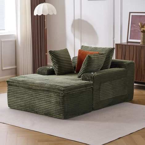 Sofá de suelo con chaise longue, 165 x 112 x 63 cm, en tejido acanalado verde DESVIAE (1/5)