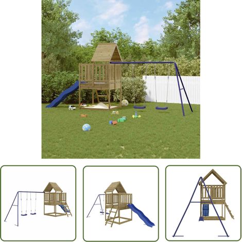 The Living Store Aire de jeux d'extérieur bois de pin imprégné - Jeux D'extérieurs - Aire De Jeux - Ensemble De Jeux - Toboggan - Balançoires (1/5)