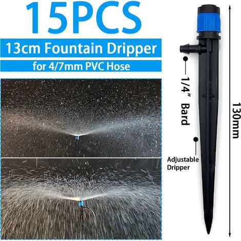 (U-15PCS) Arroseur goutte-à-goutte pour serre et jardin, diffuseur de brume réglable, piquet, buse rotative à micro-pulvérisation (1/5)