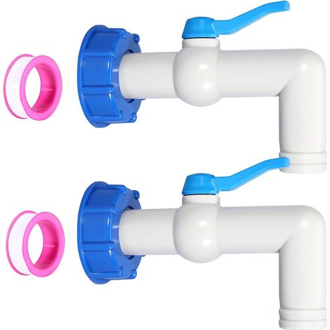 Lot de 2 robinets d'écoulement - Avec adaptateur S60 x 6 - Robinet à boisseau sphérique de 1" avec embout de tuyau de 32 mm - Matériau PE pour réservoir d'eau/citerne d'eau de pluie (1/5)