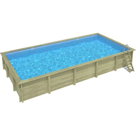 Piscina in legno AQUA 10.2 x 5.2 - H.1.45 m, azzurro chiaro, Su telaio - senza cementazione - BAS7310OSPU