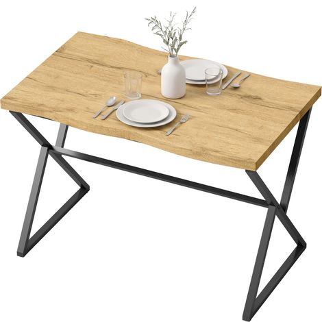 Table à manger pour 2 personnes. table de cuisine style moderne avec plateau épais. 110 x 67 x 75.5 cm. noir et chêne. gain de place (1/5)