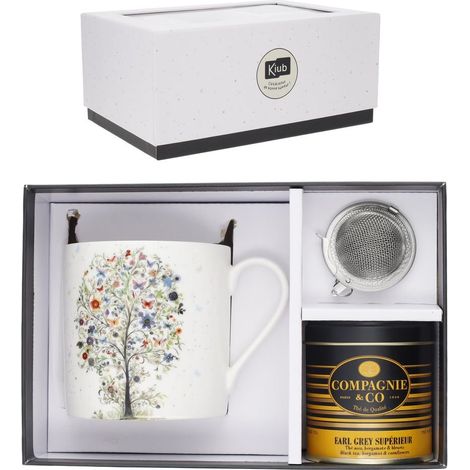 JUEGO TAZA MARIPOSAS 425ML + INFUSOR + LATA TE + BOX REGALO