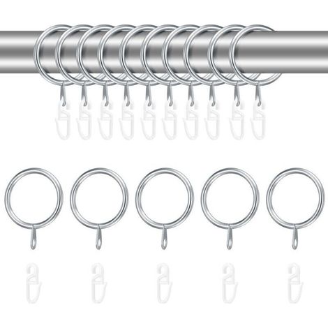 48 Stück silberfarbene Metall-Vorhangringe und Kunststoff-Vorhanghaken, 30 mm Innendurchmesser, Vorhangaufhängeringe zum Aufhängen von Duschvorhängen, Türen, Fenstern und Gardinenstangen