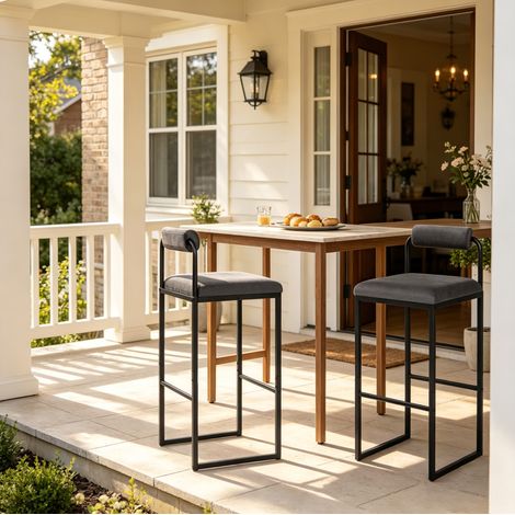Tabouret de bar avec dossier, lot de 2, 38,5 x 39 x 95,5 cm, assise 75 cm, gris foncé OKMYHOME (1/5)