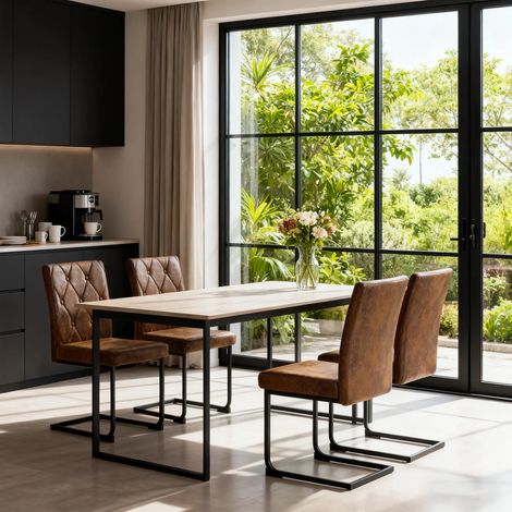 AINPECCA Dining Chairs Metal Legs 8.5cm Thick Seat Padded Home Office 4pcs Brown Suede (1/5)