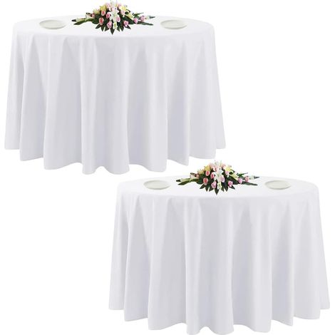 Lot de 2 nappes rondes blanches, 108 pouces, polyester lavable, résistantes aux taches et aux pliss, adaptées aux restaurants (1/5)