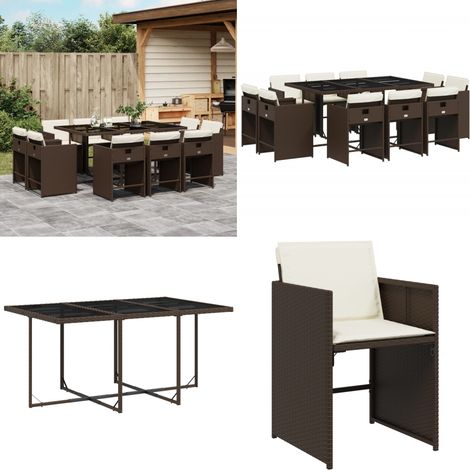Ensemble à manger de jardin et coussins 11 pcs marron rotin - Salon De Jardin - Meuble De Jardin - Set De Salon De Jardin - Mobilier De Jardin - Table De Jardin - Home & Living (1/5)