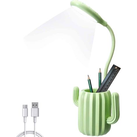 Petite lampe de bureau avec porte-stylo, lampe de bureau à 3 niveaux de luminosité, col de cygne flexible, commande tactile pour enfants, bureau à domicile (1/5)