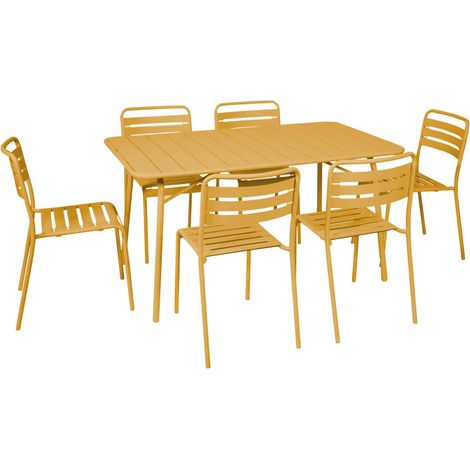 6-seater folding metal garden table with 6 chairs Yellow Ochre 141.2x80x72.5 cm - Amelia (1/5)