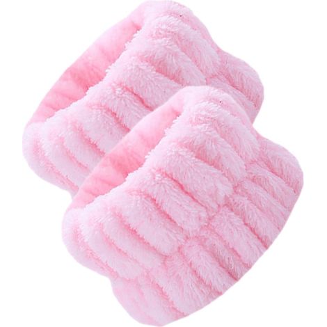 Bandes de lavage de poignet,2 bracelets de spa en polaire de corail absorbants Serviettes de poignet moelleuses pour laver le visage, élastiques à cheveux pour femmes, filles et exercice (1/5)