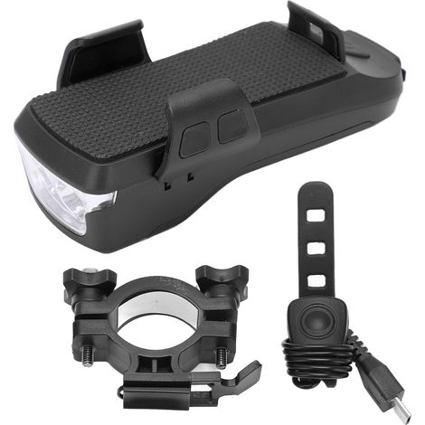 Vélo Feu Avant Multifonction Rechargeable USB Pratique Portable Lumière d'Avertissement Cycliste avec Support Téléphone Noir (1/5)