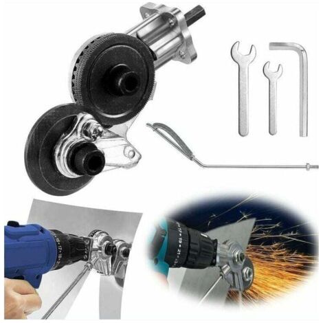 Blechknabber, elektrischer Bohrplattenschneider, Doppelkopf-Blechknabberschneider zum Schneiden von Eisen, Stahl, Kupfer, Aluminium (geeignet für 12 V/21 V Lithium-Bohrer)