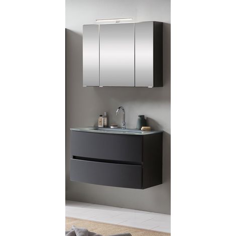 Badmöbel Waschtisch Set 2-tlg. in Graphitgrau mit matt grau 80 cm LAURIA-03 inkl. LED Beleuchtung, BxHxT: ca. 80x200x49 cm (1/5)