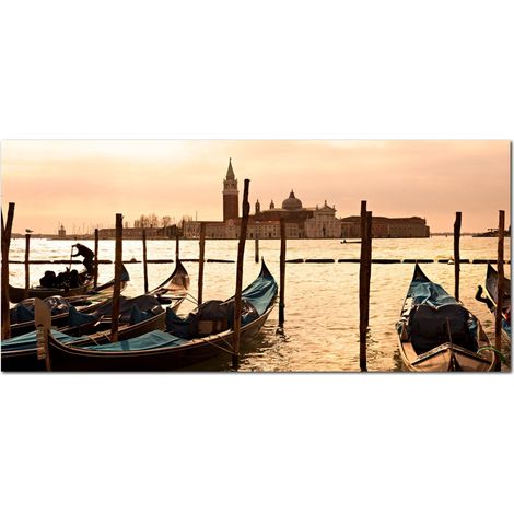 Lupia - Quadro moderno su Tela Canvas DEEP 65X143 cm, con paesaggi e localismi italiani, per casa, soggiorno, capezzale camera da letto, hotel, ufficio, VENEZIA - GONDOLE - ISOLA SAN GIORGIO (1/4)