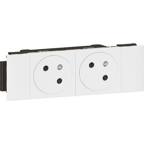 Double prise de courant 2P+T Mosaic 4 modules pour goulottes DLP monobloc blanc (077302) (1/5)