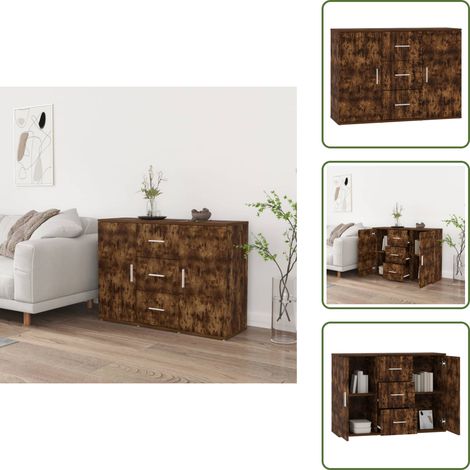 Buffet Chêne fumé 91x29,5x65 cm Bois d'ingénierie - Buffet - Meuble TV - Armoire - Rangement - Bois D'ingénierie (1/5)