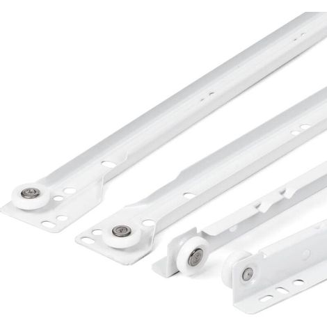 Coulisse pour tiroir 400 mm – Lot de 2 – Système de glissière à sortie partielle – Acier peint blanc – Charge max 20 kg (1/5)