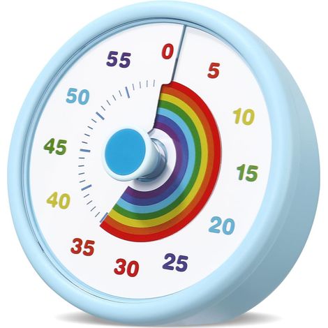Visueller Timer für Kinder, 60-Minuten-Countdown-Timer mit großem Display, Zahnbürstentimer für Kinder, leise, Regenbogenfarbenes Zeitmanagement-Tool für Küche und Klassenzimmer (Blau) (1/5)