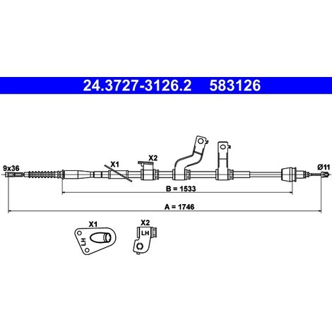 Tirette à câble, frein de stationnement ATE 24.3727-3126.2 HYUNDAI 59760-A6300