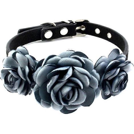 Hunde-/Katzenhalsband, rosa Blumendekor, Größe M, blaugrau, elegant und bequem.