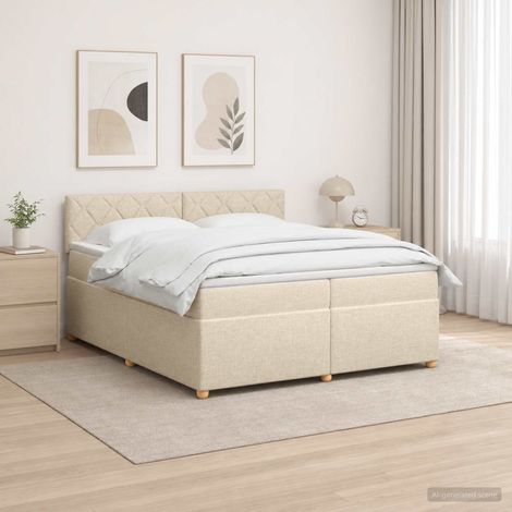 vidaXL Lit boxspring avec matelas Crème 200 x 200 cm Tissu (1/5)