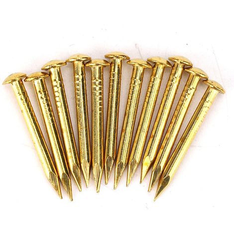 Clous en Laiton Dorés, 100pcs Clous à Tête Ronde Laiton Meubles Grosse Tête 20mm Accessoires 10mm/15mm/18mm/22mm Longueur Clou Plat Rond Charnière Matériel 22 mm de long (1/5)