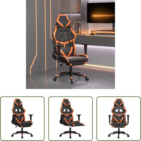 Massagestuhl -  Gaming-Stuhl mit Massage & Fußstütze Schwarz Orange Kunstleder (1/5)