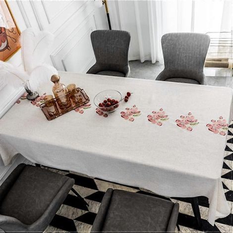 Nappe rectangulaire brodée à motifs floraux, idéale pour la cuisine, les repas, les fêtes, Noël et les buffets (rose, 135 x 99 cm). (1/5)