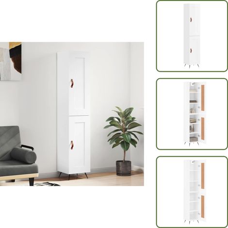 Credenza con ante - vidaXL Credenza 34,5x34x180 cm in Legno Multistrato Bianco Lucido - Credenza con piedini in metallo