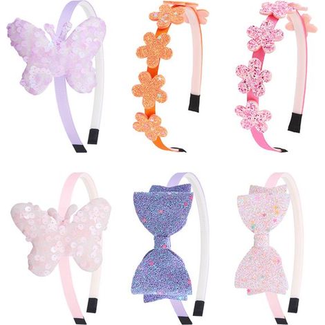 6 piezas de diademas con lazo brillante para niñas, diademas con corazones y estrellas para niñas pequeñas y adolescentes, varios colores 4 (1/5)