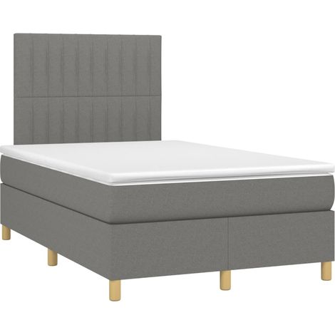 Estructura de cama LED con cabecero con somier colchón 120x200 cm tela gris oscuro TDL0208404