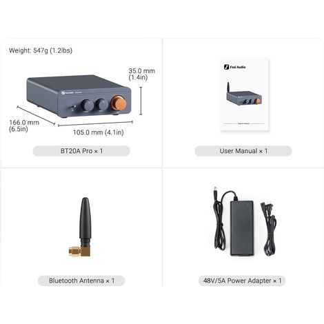 Amplificatore audio, Bluetooth 5.0, potenza di uscita 300W, blu con alimentazione a 48V (1/2)