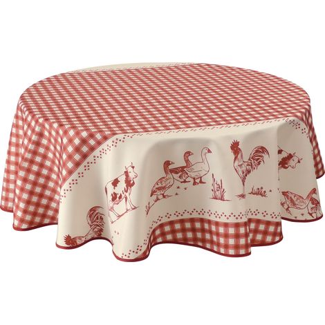 Nappe Anti-taches Ferme rouge - Ronde 160 cm