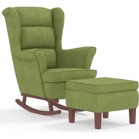 Fauteuil à bascule d'allaitement rembourré relax pour salon avec pieds en bois et repose-pieds tissu vert clair vert DEC028768 (1/5)