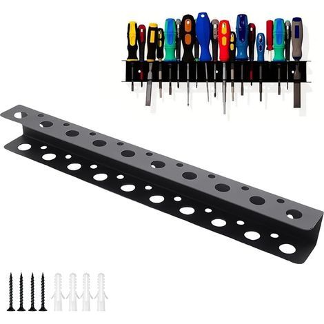 Tournevis Étagère Murale, 40 cm Support Mural Tournevi, 19 Trous Étagère Murale Porte-Outils, avec Vis et Tubes D'expansion, pour Ranger Tournevis, Clés, Pinces (1/5)