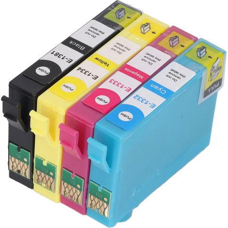 Tintenpatronen (Schwarz, Cyan, Magenta, Gelb): Gleichmäßiger, präziser und transparenter Druck, lichtbeständig, für Stiftdrucker T1381, T1332, T1333 und T1334. (1/5)