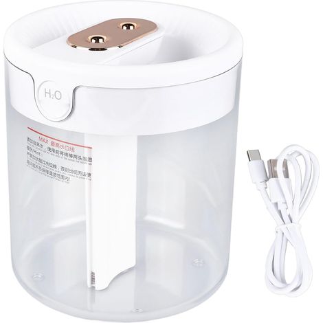 Humidificateur, 2L Blanc Grande Capacité Double Buse Humidificateur à Brume Maison Chambre Bureau Muet USB Veilleuse Vaporisateur d'air (1/5)