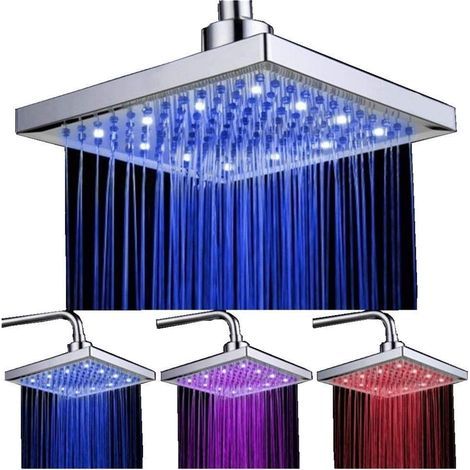 Home Temperature Sensor Control 3 Color LED Light Square Water Shower Head (1/5)