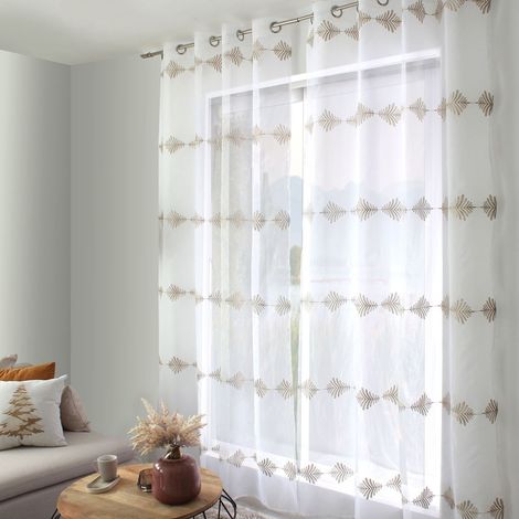 Rideau Voilage Brodé "Ebène" 140x240cm Blanc & Beige